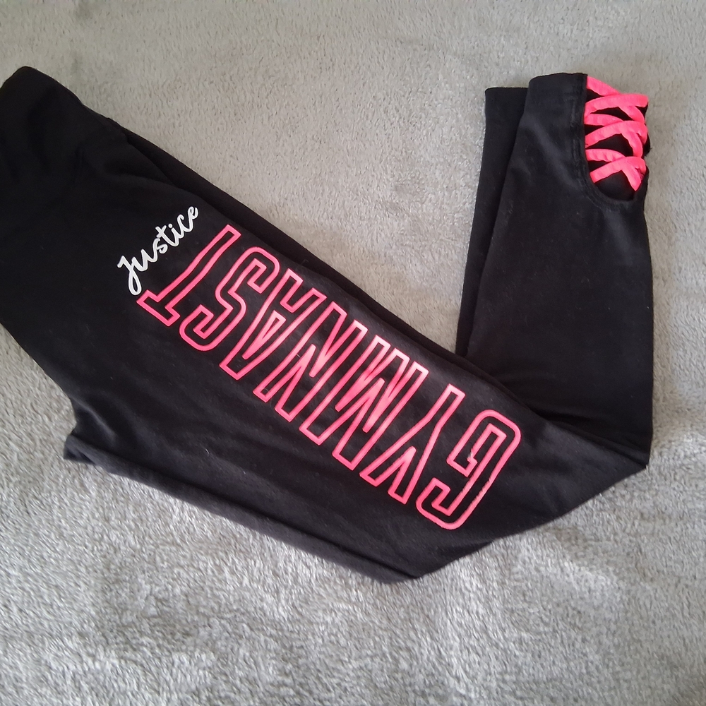 Justice Girls Leggings Athletic Pants Size 10 Black Pink Gymnast Yoga